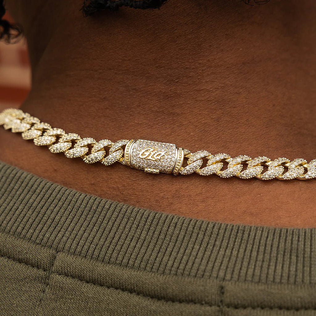 Men's 8.5MM Moissanite Diamond Cuban Chain Necklace in Yellow Gold Vermeil