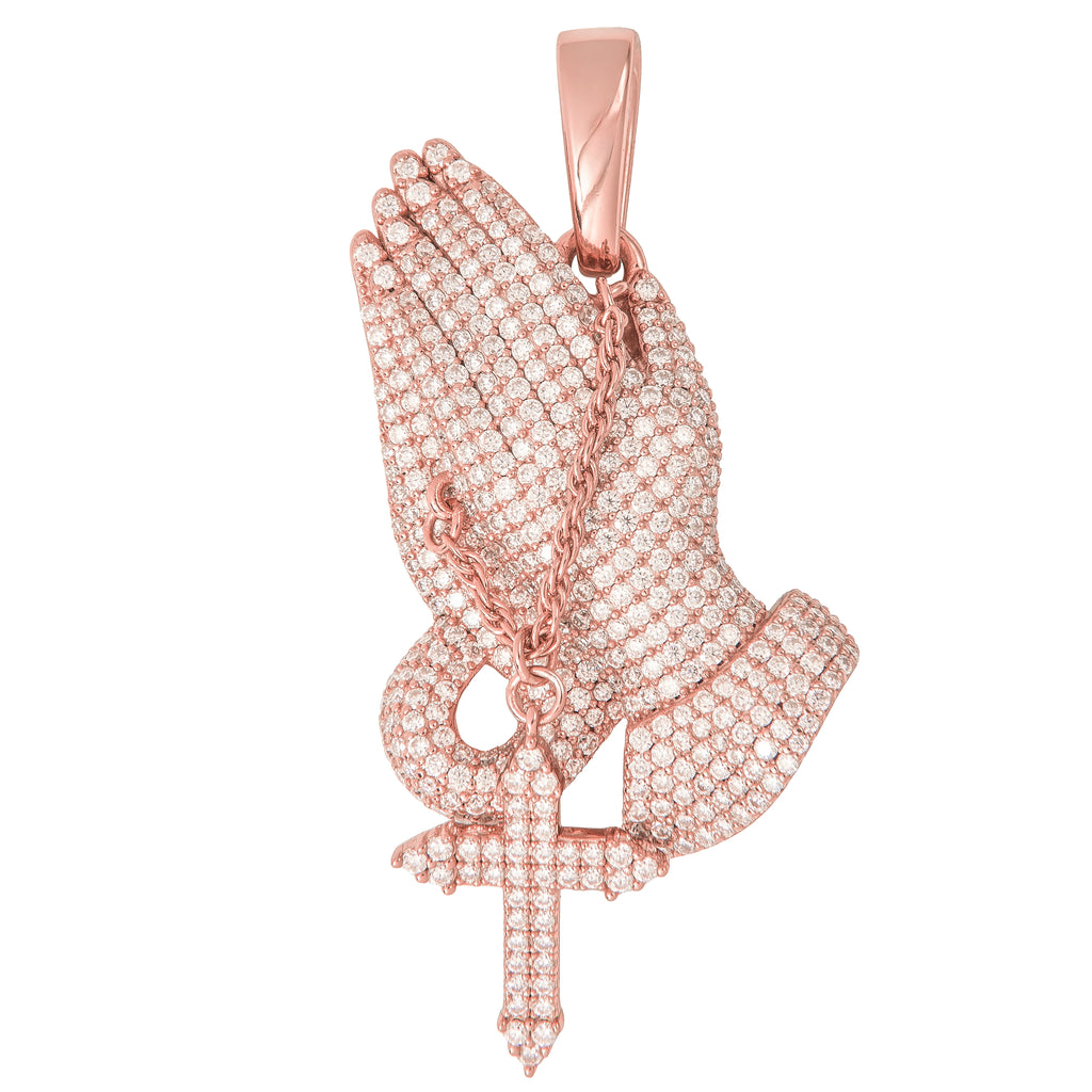 Men's Moissanite Praying Hands Pendant in Rose Gold Vermeil
