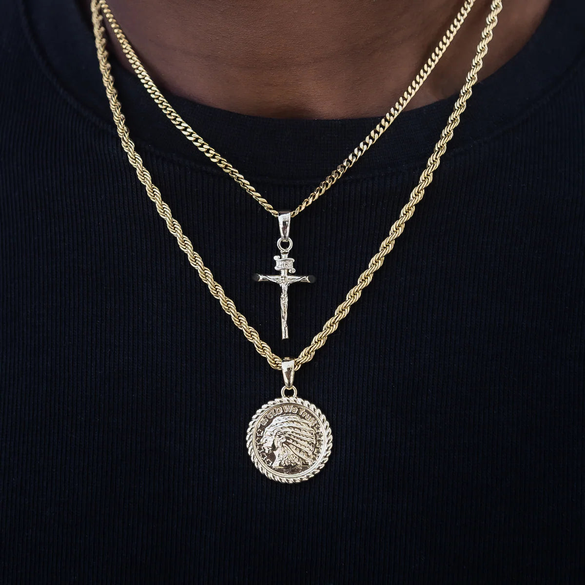 Cross and Coin Set in Yellow Gold