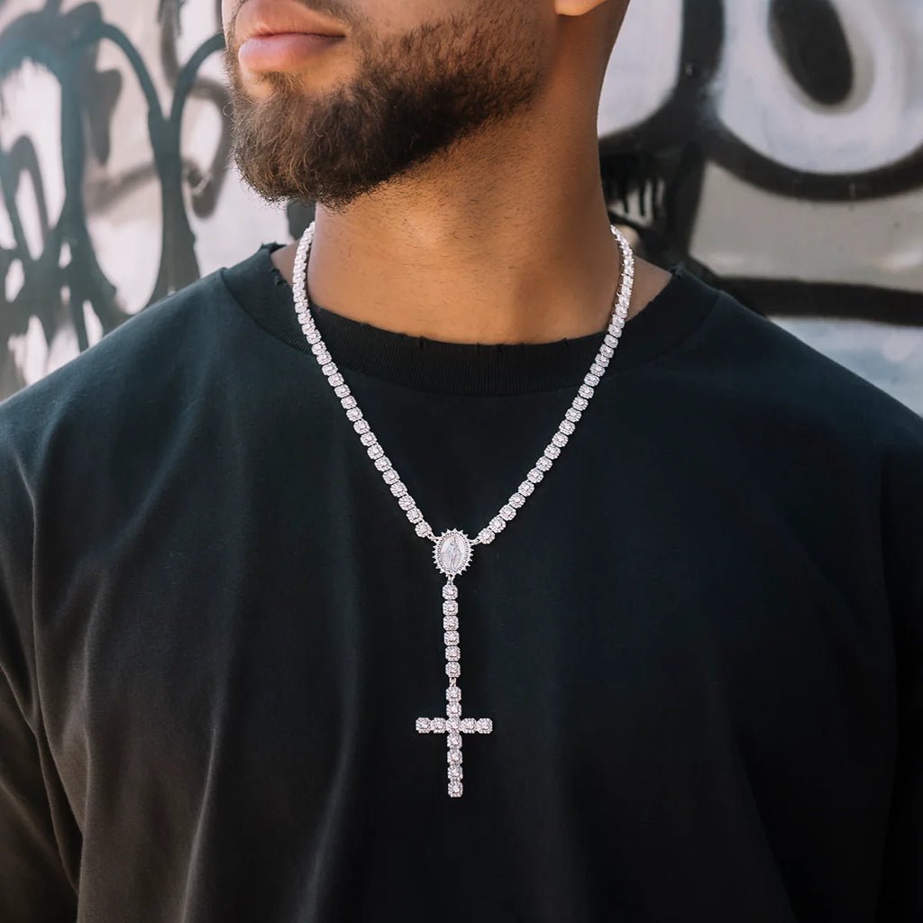 Moissanite Micro Clustered Rosary Chain in Sterling Silver