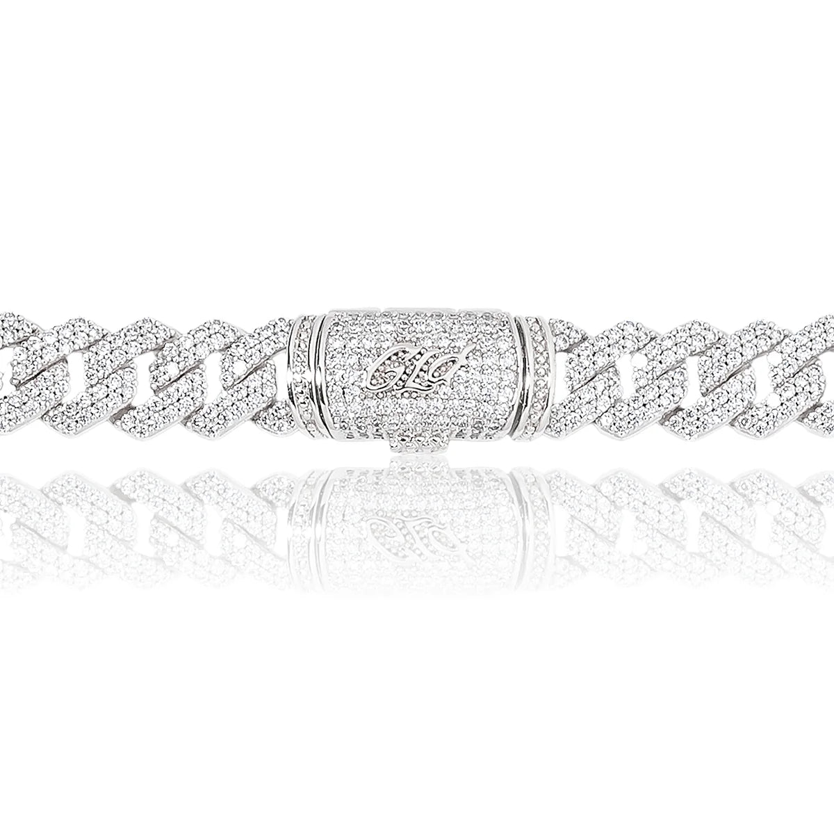 Men's Moissanite Diamond Prong Cuban Chain in White Gold Vermeil - 12mm