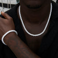 Diamond Pave Snake Link Chain + Bracelet Bundle in White Gold- 6mm
