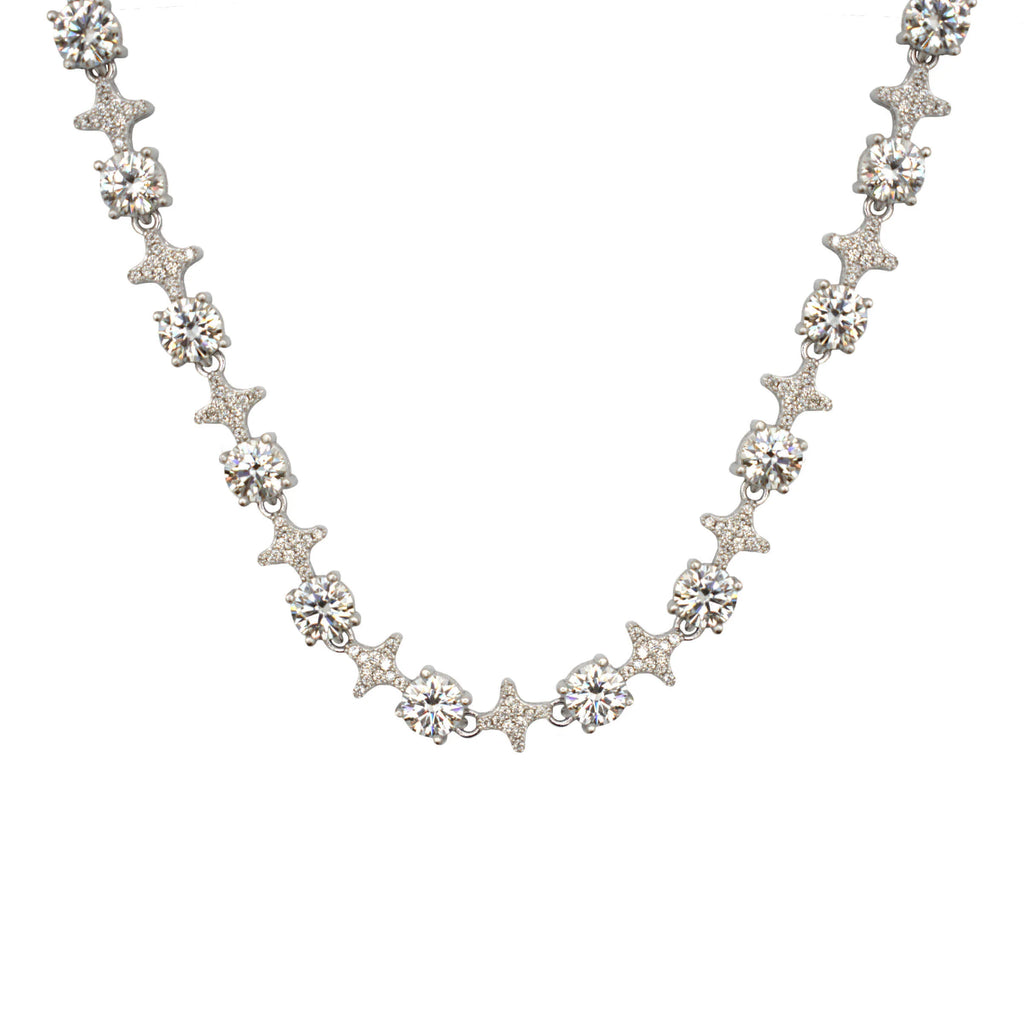 Moissanite Round Stone Star Tennis Chain in Sterling Silver