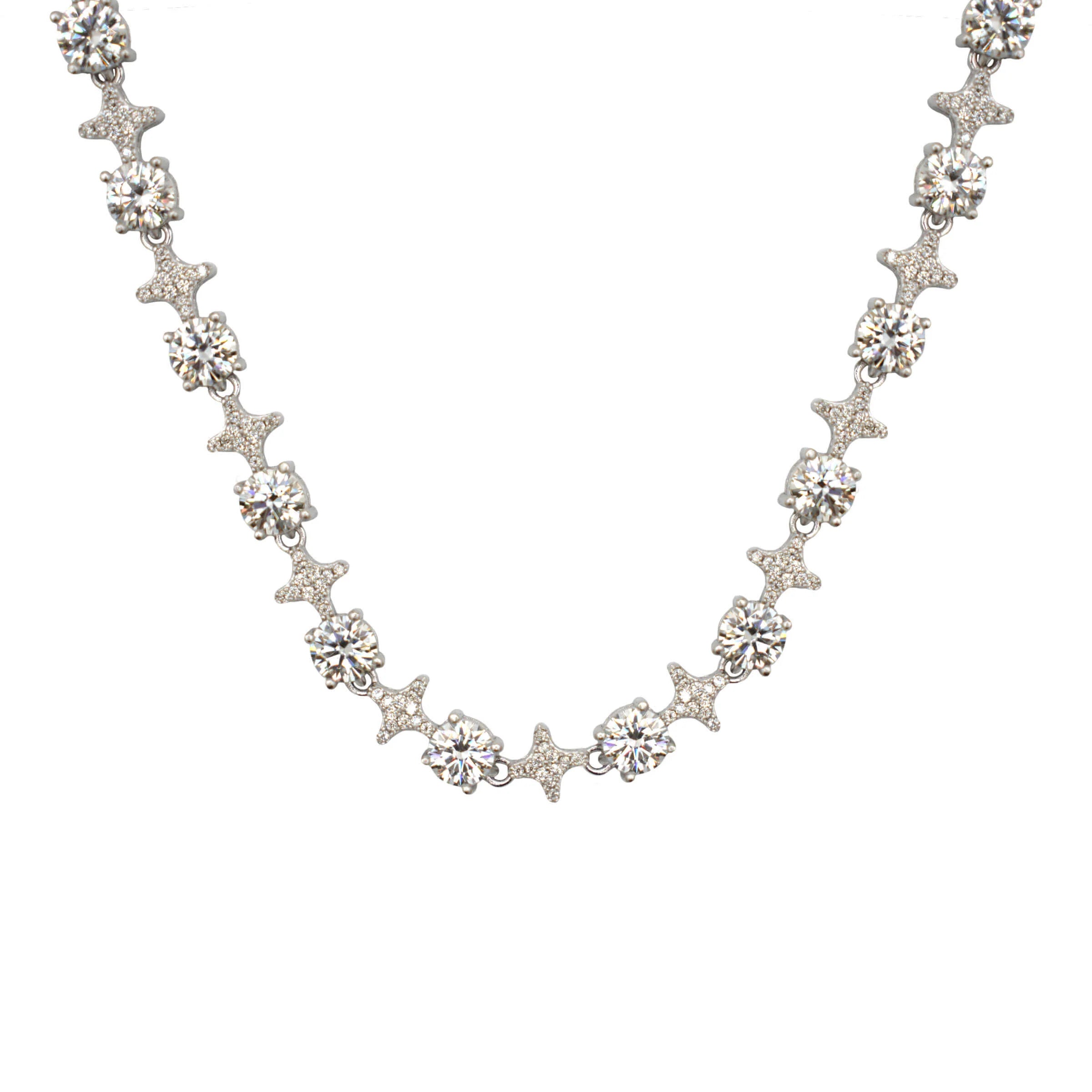 Moissanite Round Stone Star Tennis Chain in Sterling Silver