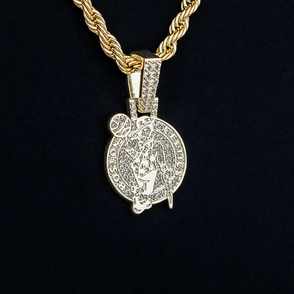 Boston Celtics Official NBA Primary Micro Logo Pendant in Yellow Gold