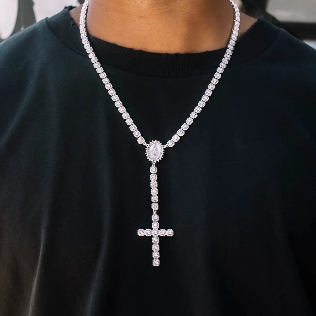 Micro Clustered Rosary Chain in White Gold - 6mm