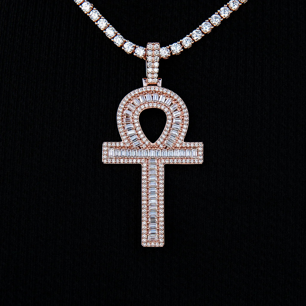 Men's Moissanite Ankh Cross Pendant in Rose Gold Vermeil