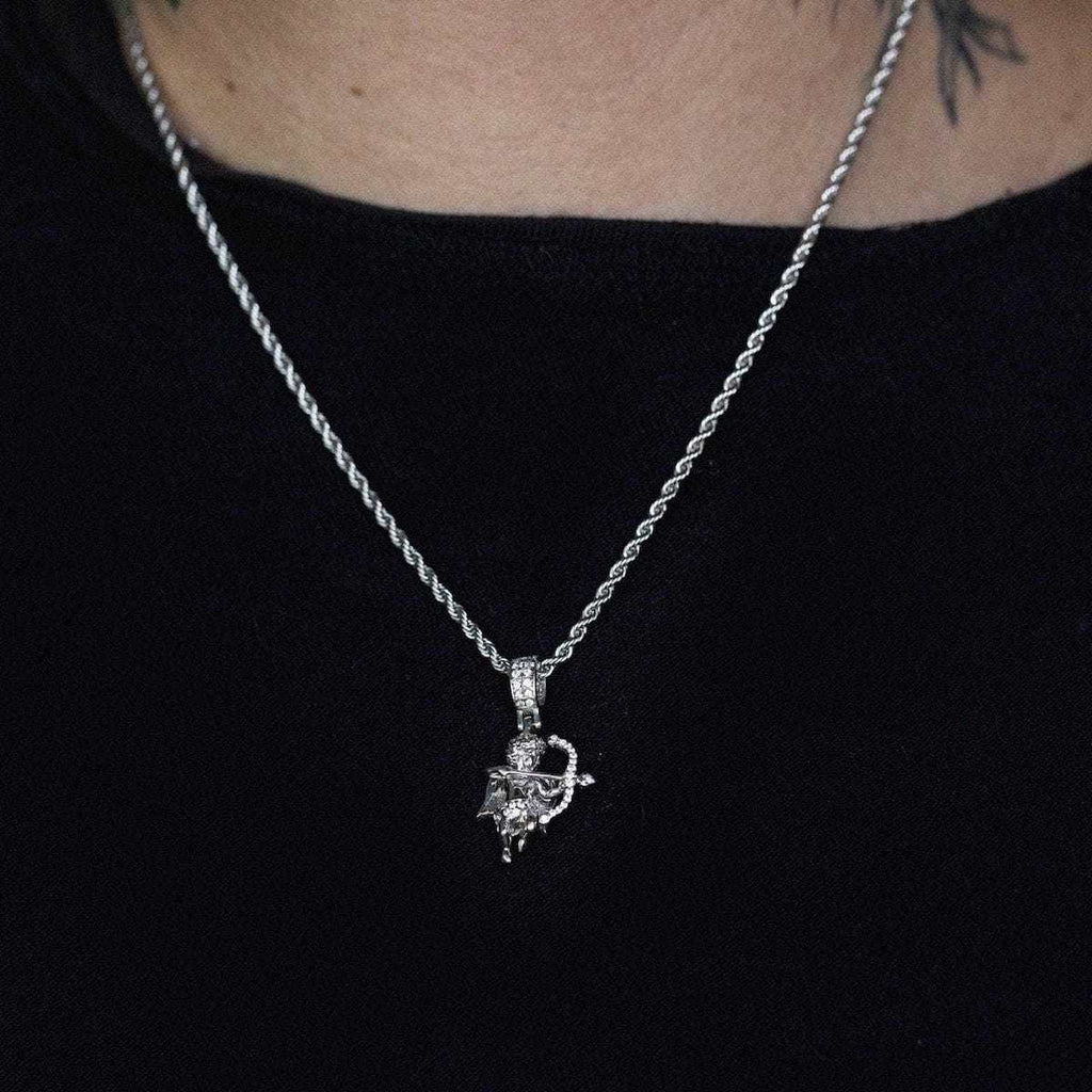 Solid White Gold Iced Cupid Pendant-VS Diamonds
