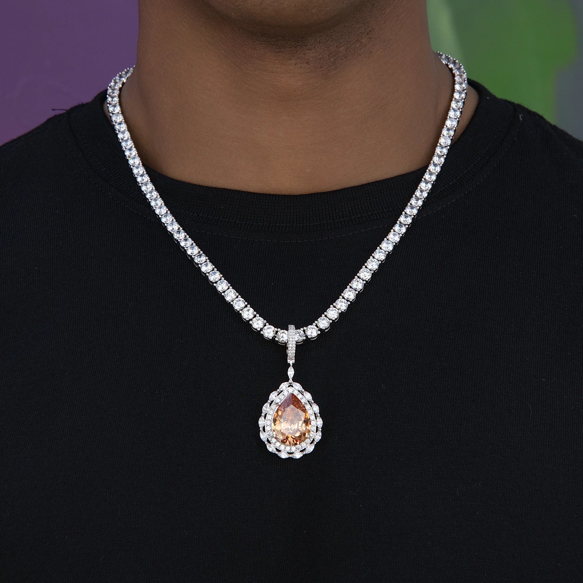 Iced Teardrop Rock Pendant in White Gold