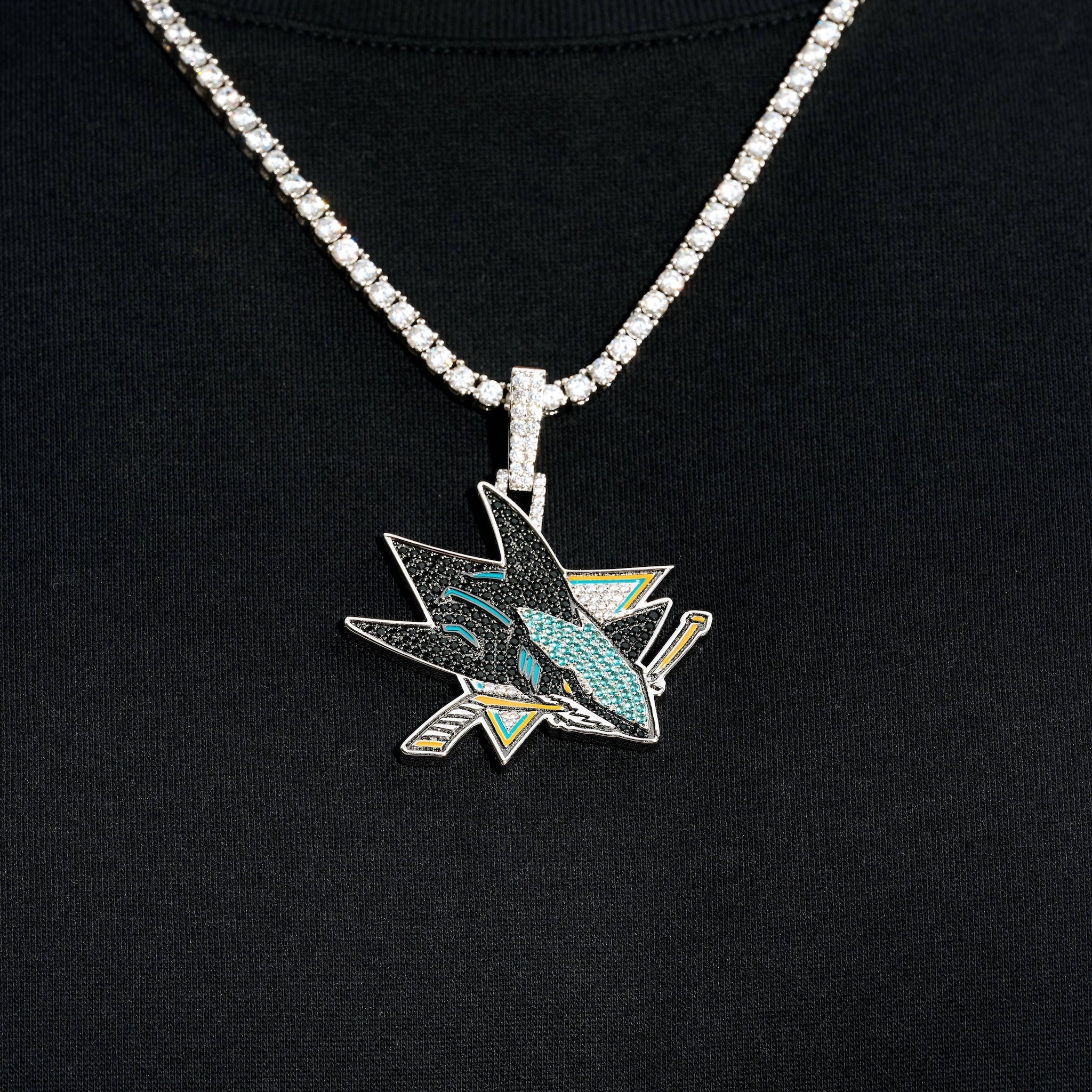San Jose Sharks Official NHL Logo Pendant in White Gold