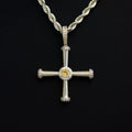Iced Square Cross Pendant in Yellow Gold