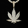 Large Diamond Weed Leaf Pendant - Yellow Gold