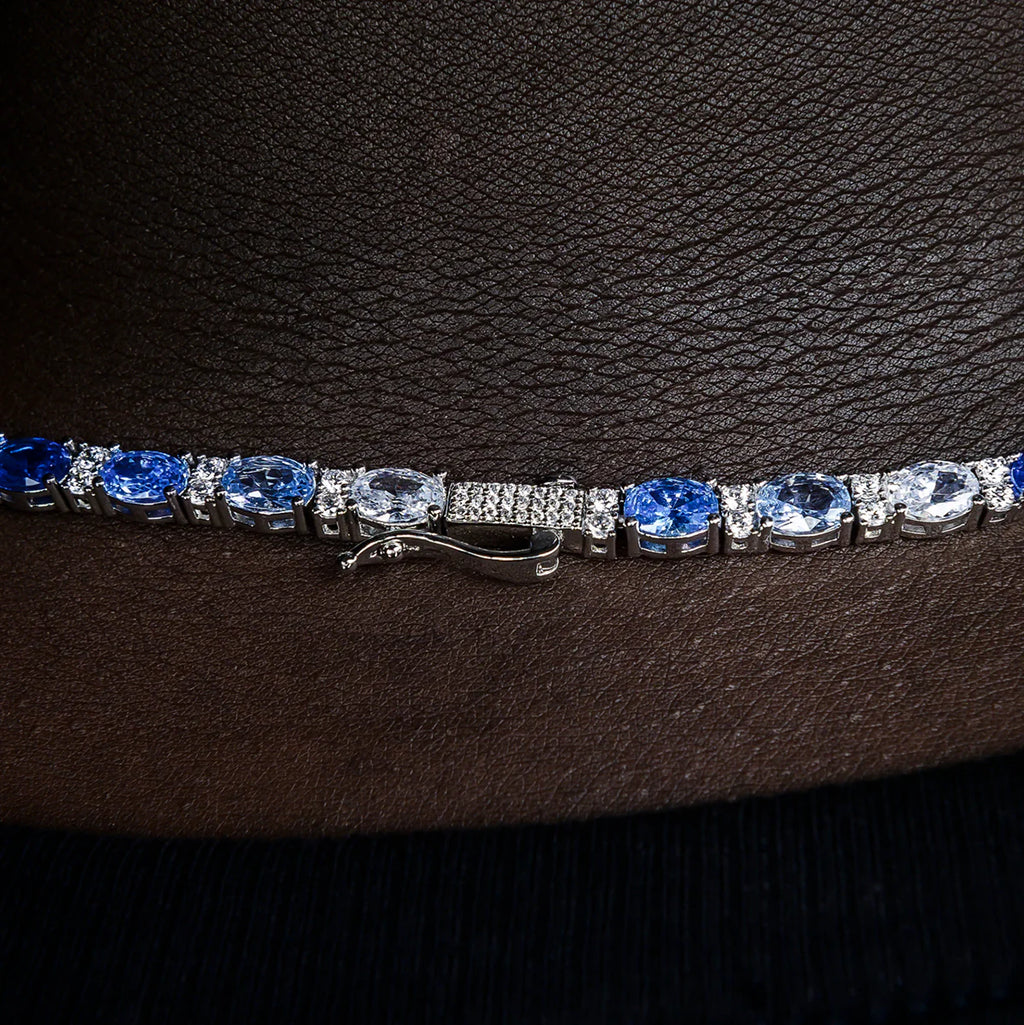 Blue Mixed Oval Cut Tennis Chain + Bracelet Bundle