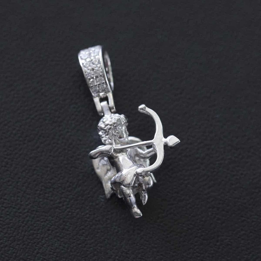 Solid White Gold Micro Cupid Pendant-VS Diamonds