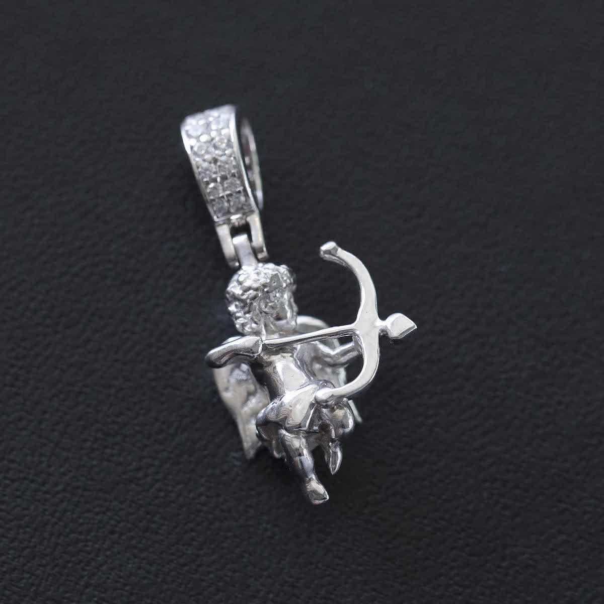 Solid White Gold Micro Cupid Pendant-VS Diamonds