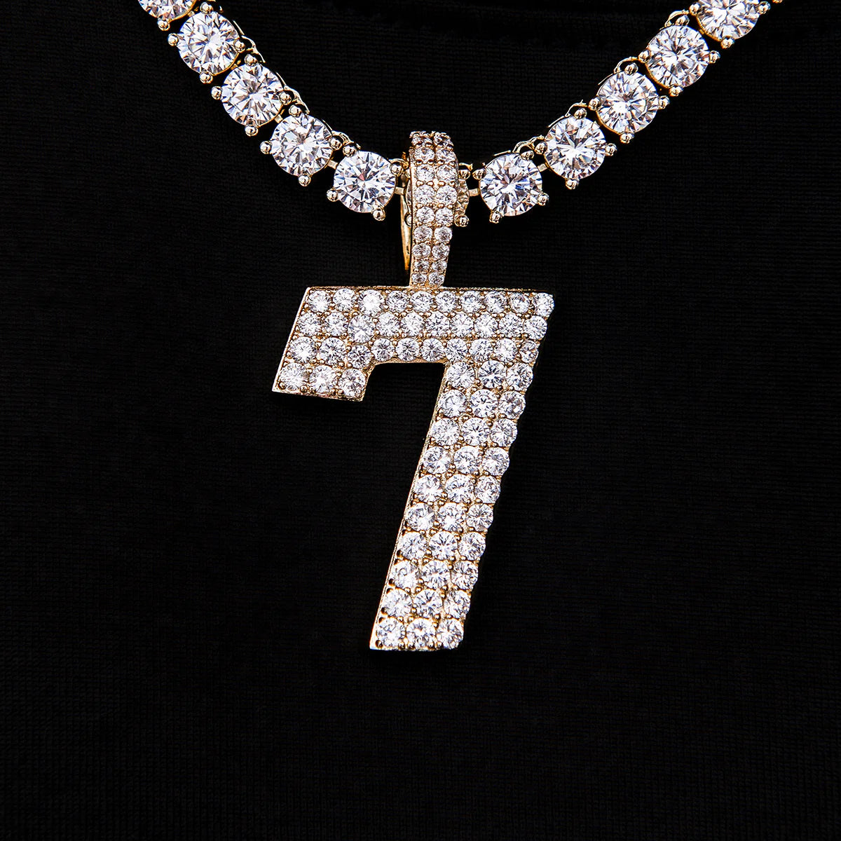 Pave Number Pendants in Yellow Gold