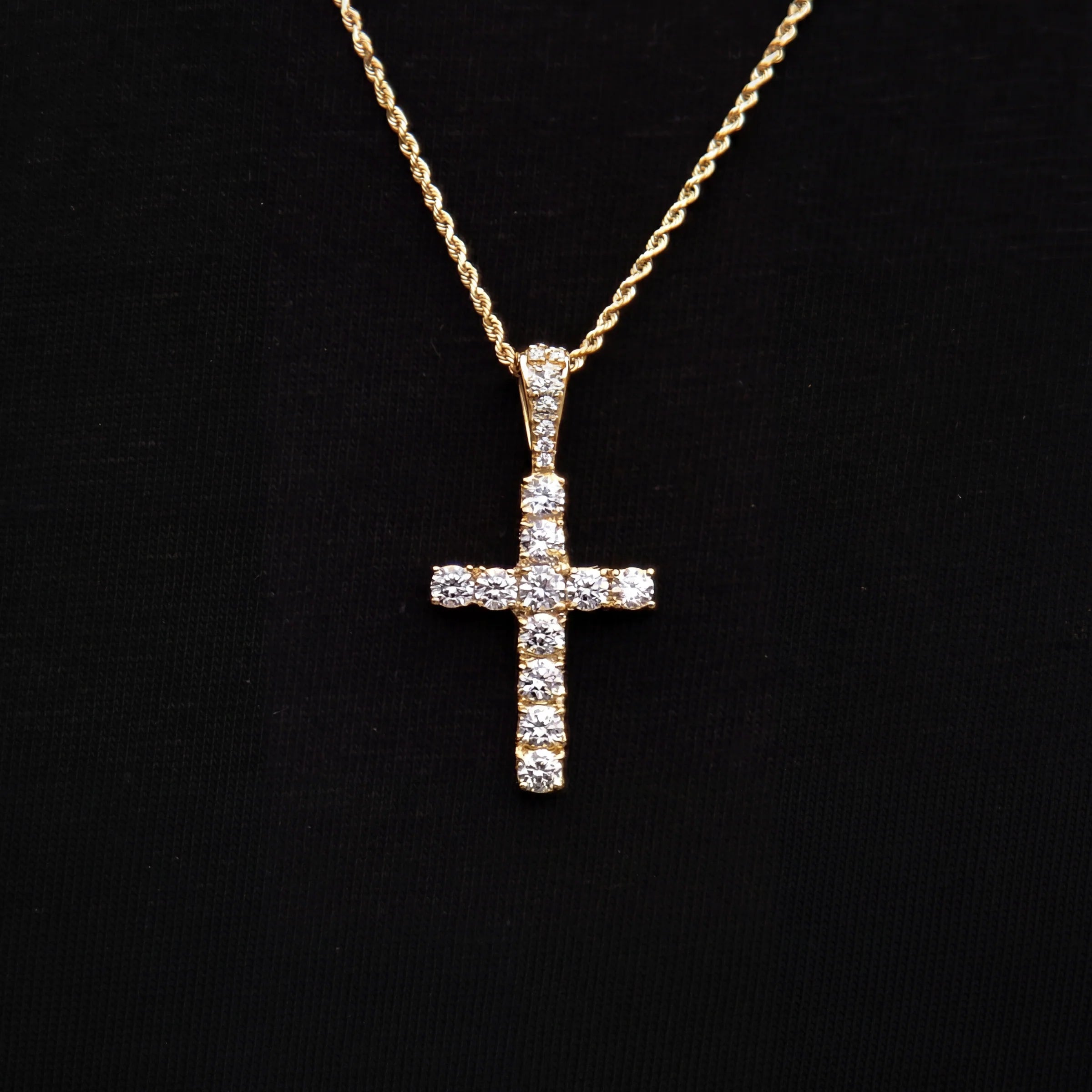 Micro Diamond Cross Pendant + 2MM Rope Chain Bundle in Yellow Gold