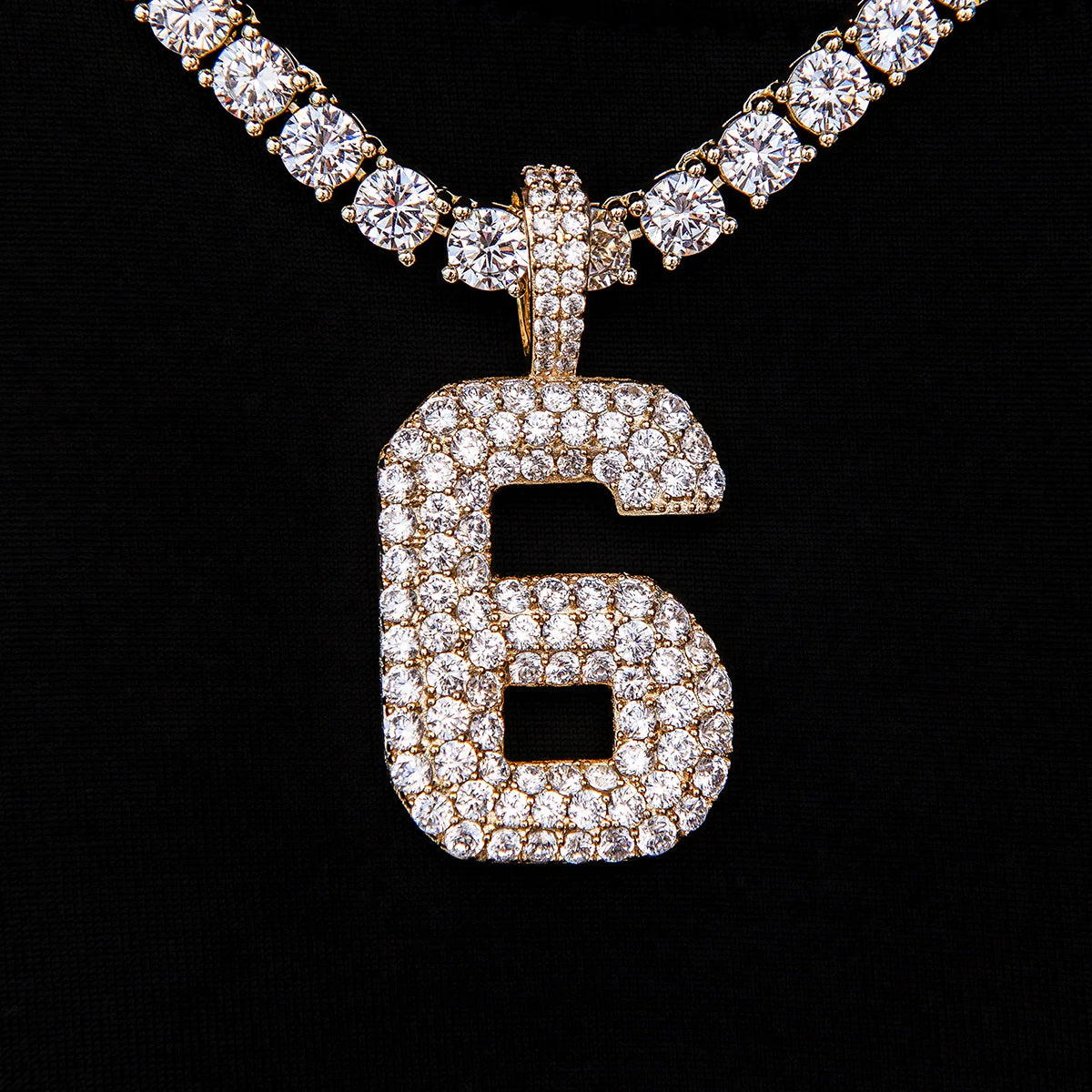Pave Number Pendants in Yellow Gold