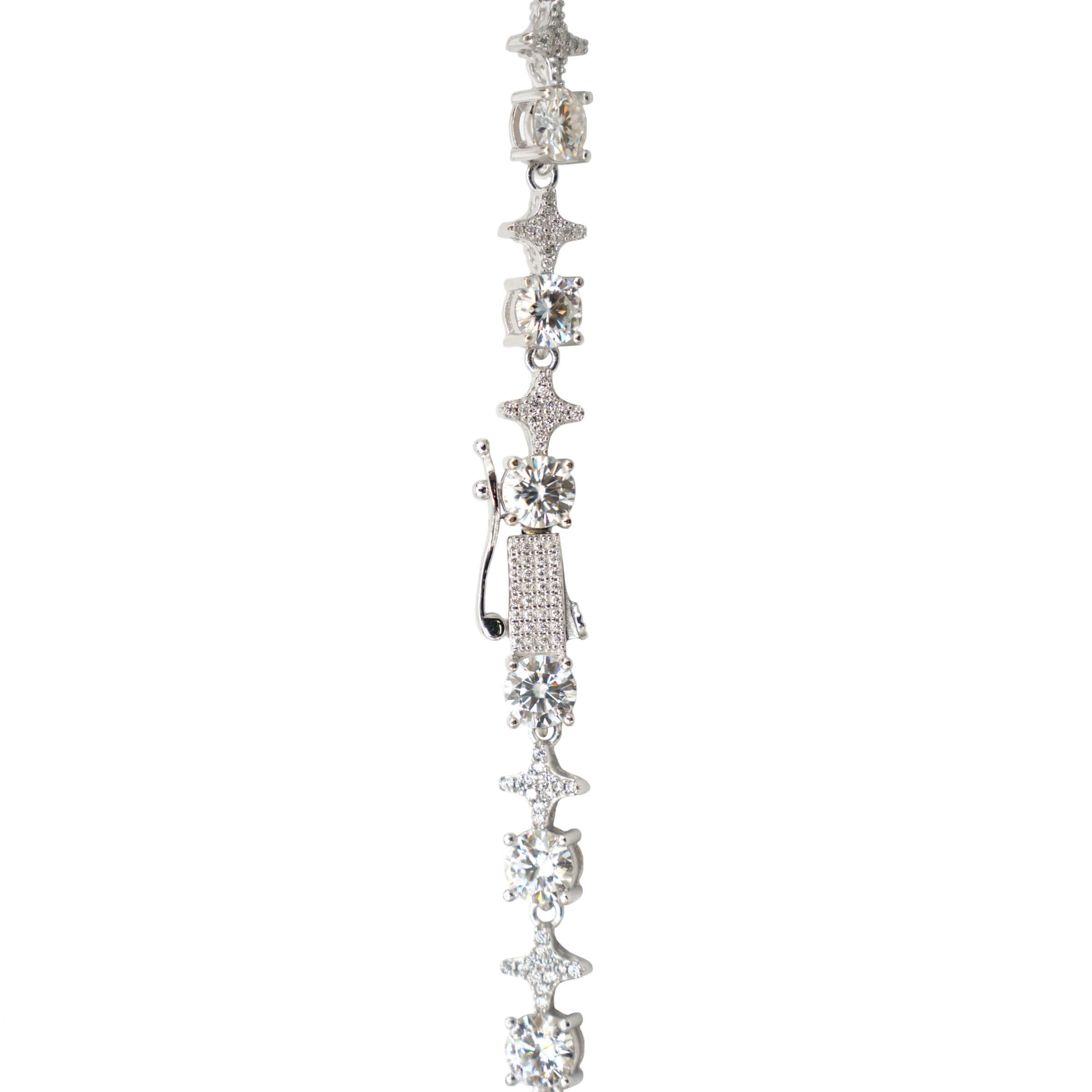 Men's Moissanite Round Stone Star Tennis Chain in White Gold Vermeil - 6mm