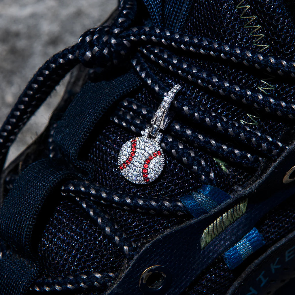 Iced Baseball Clip On Pendant - White Gold