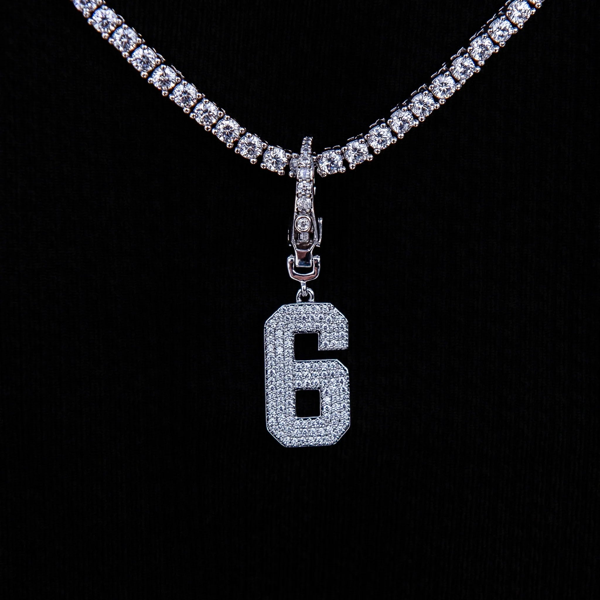 Micro Pave Number Clip On Pendants in White Gold