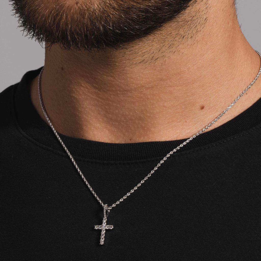 Solid White Gold Micro Diamond Cross Pendant-VS Diamonds