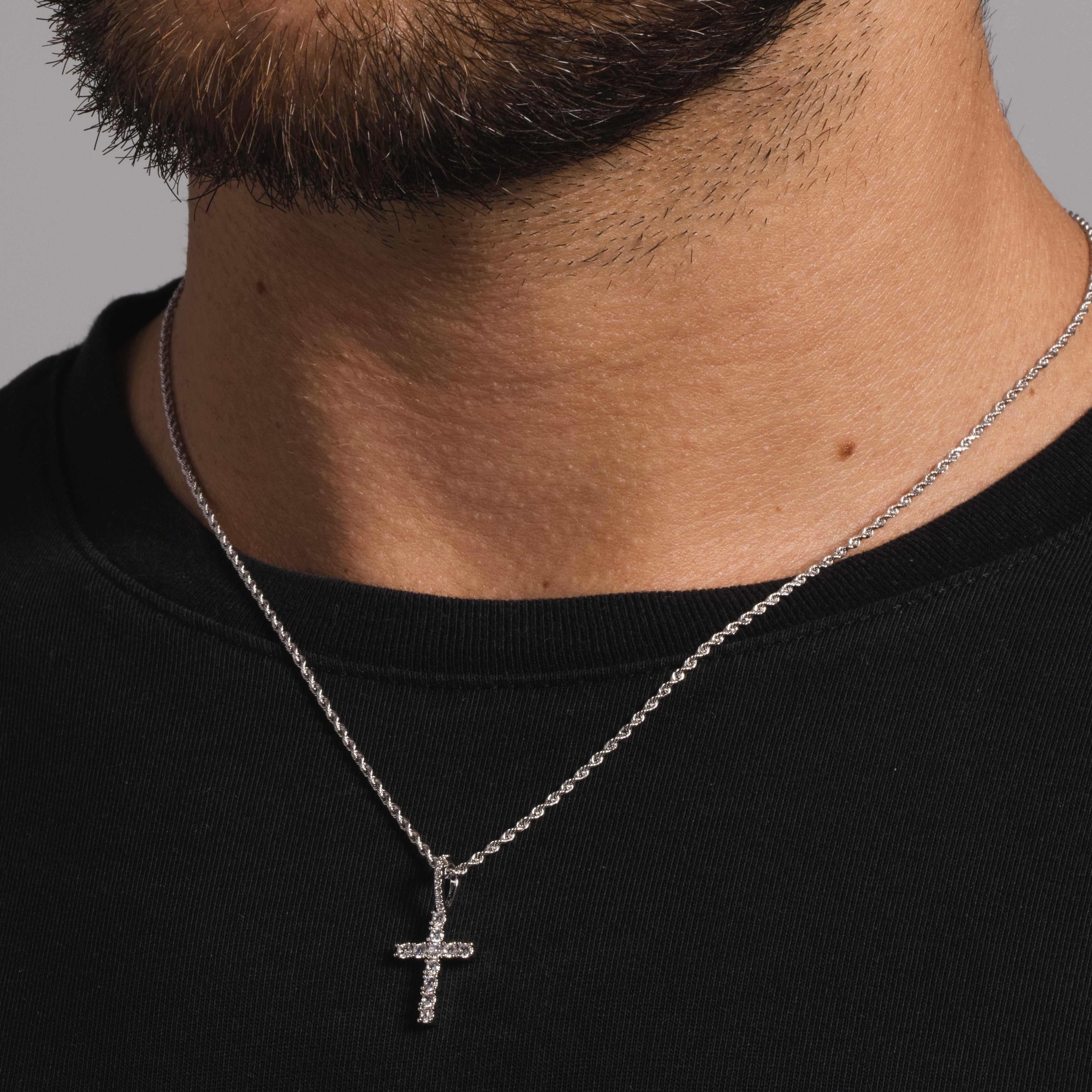 Solid White Gold Micro Diamond Cross Pendant-VS Diamonds