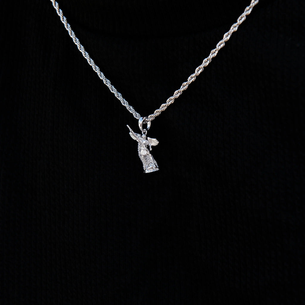 Micro Saint Michael Pendant in White Gold