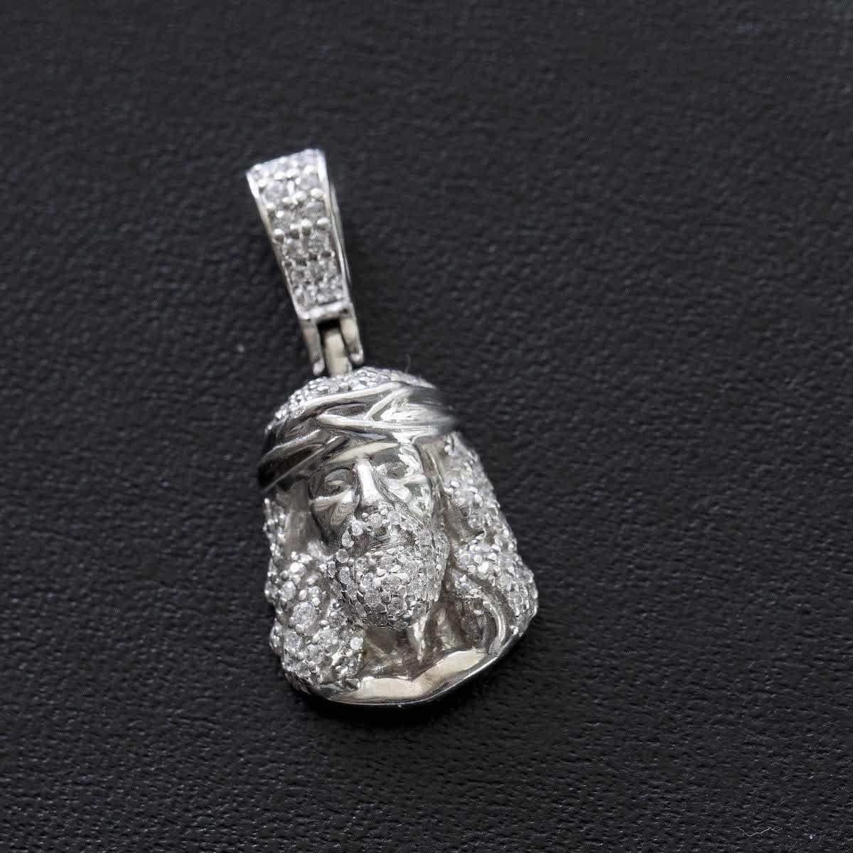 Solid White Gold Iced Jesus Pendant-VS Diamonds