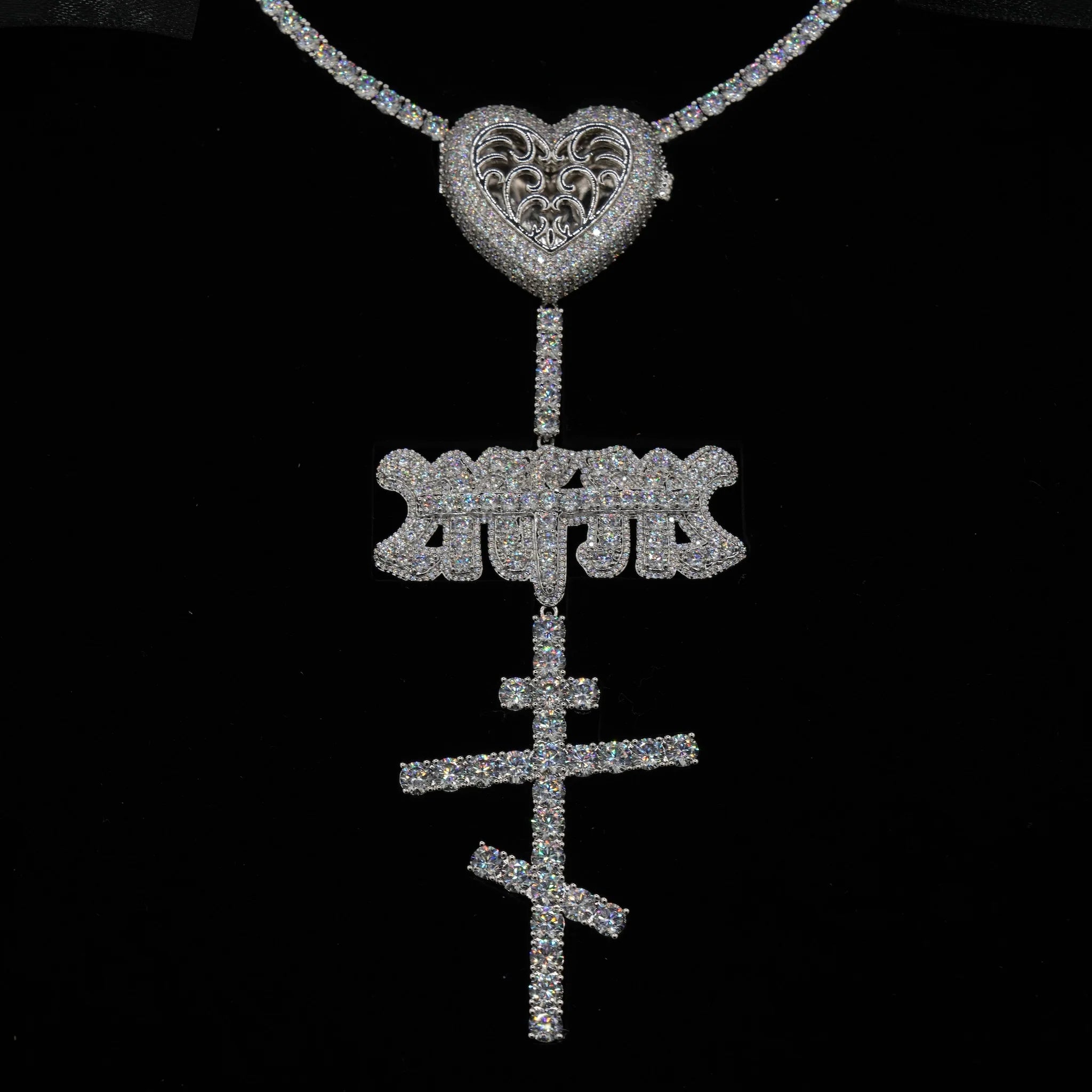 GLD X Bloody Osiris Moissanite Locket Rosary Chain in White Gold Vermeil