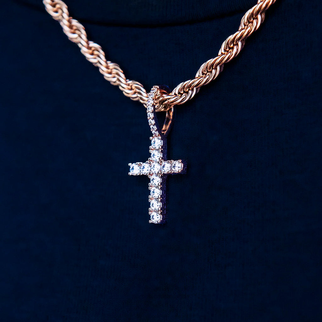Micro Diamond Cross Pendant - Rose Gold