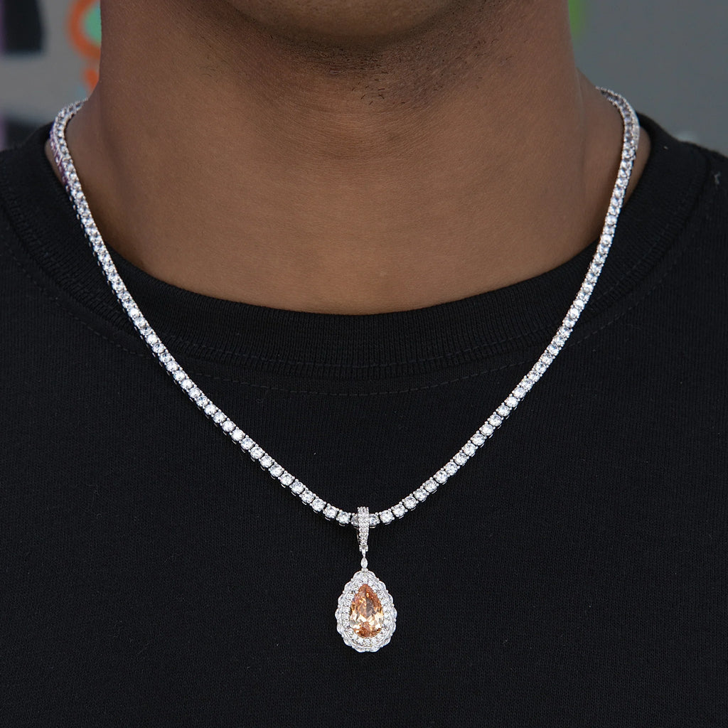 Micro Iced Teardrop Rock Pendant in White Gold