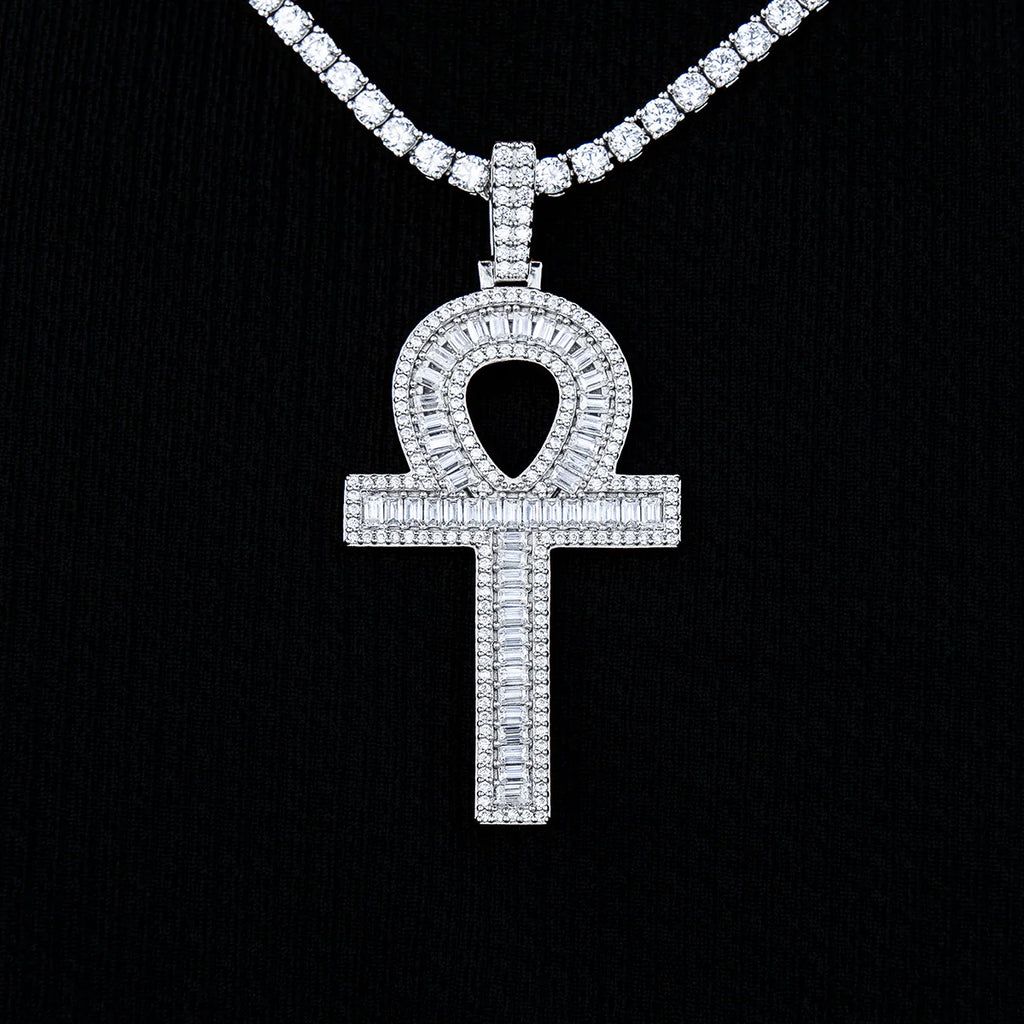 Moissanite Ankh Cross Pendant in Sterling Silver