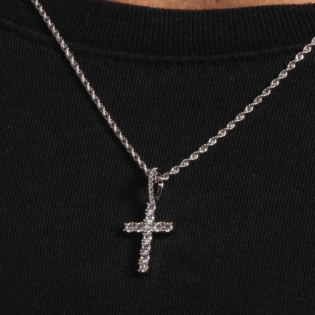 Solid White Gold Micro Diamond Cross Pendant-VS Diamonds