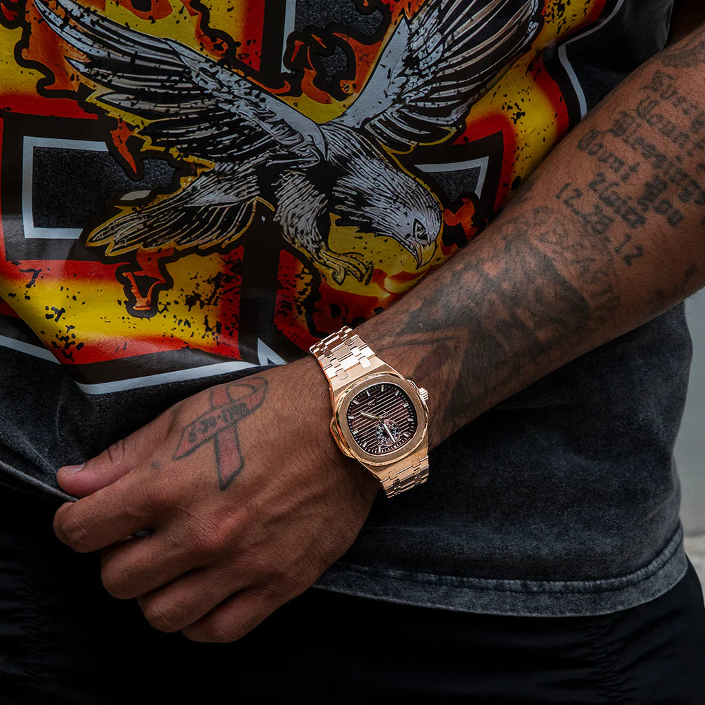 39MM Visionary Plain Case & Chocolate Dial Watch - Rose Gold