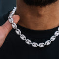 Diamond Puffed Mariner Chain in White Gold- 12mm