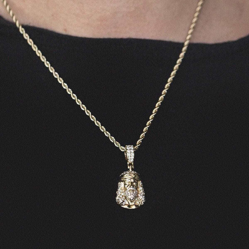 Solid Gold Iced Jesus Pendant-VS Diamonds