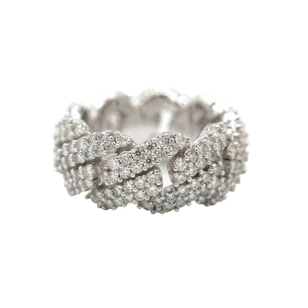 Moissanite Diamond Prong Cuban Ring in Sterling Silver