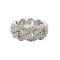 Men's Moissanite Diamond Prong Cuban Ring in White Gold Vermeil