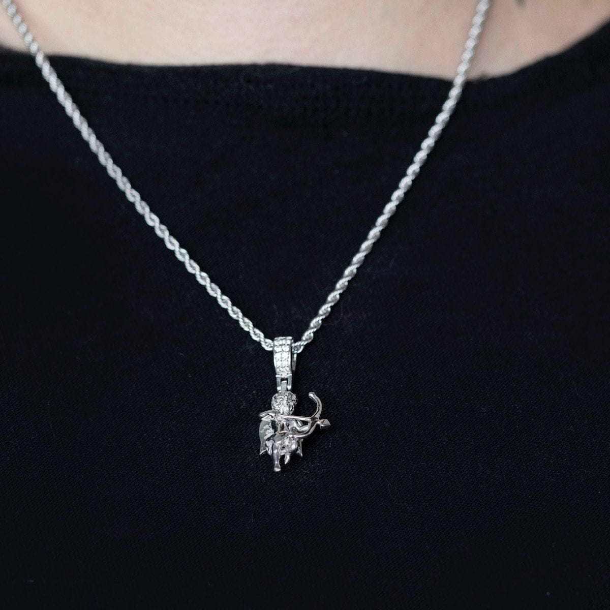 Solid White Gold Micro Cupid Pendant-VS Diamonds