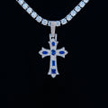 Sapphire Gothic Cross Pendant in White Gold