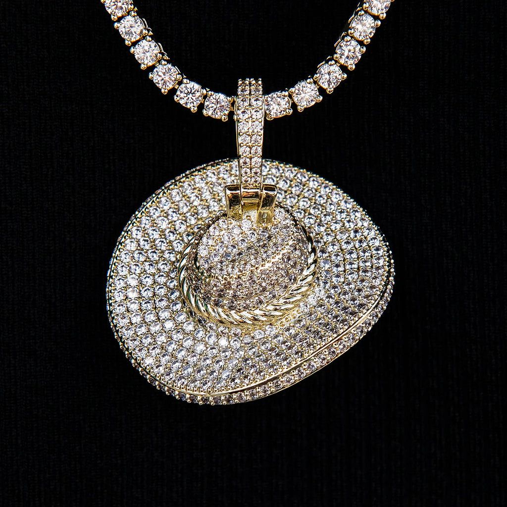 Iced Cowboy Hat Pendant - Yellow Gold