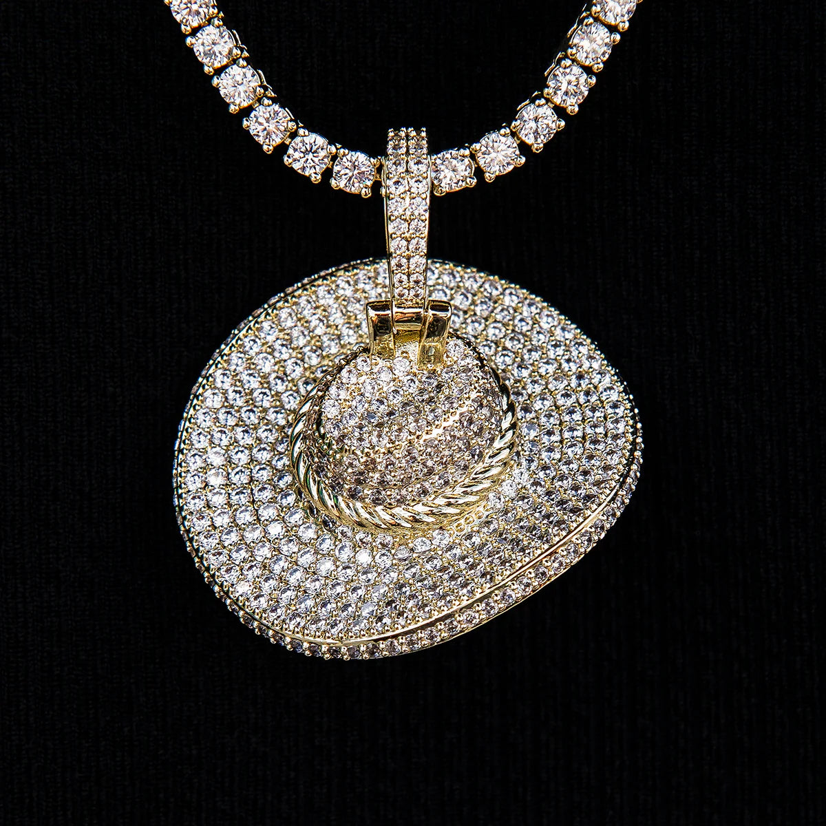 Iced Cowboy Hat Pendant - Yellow Gold