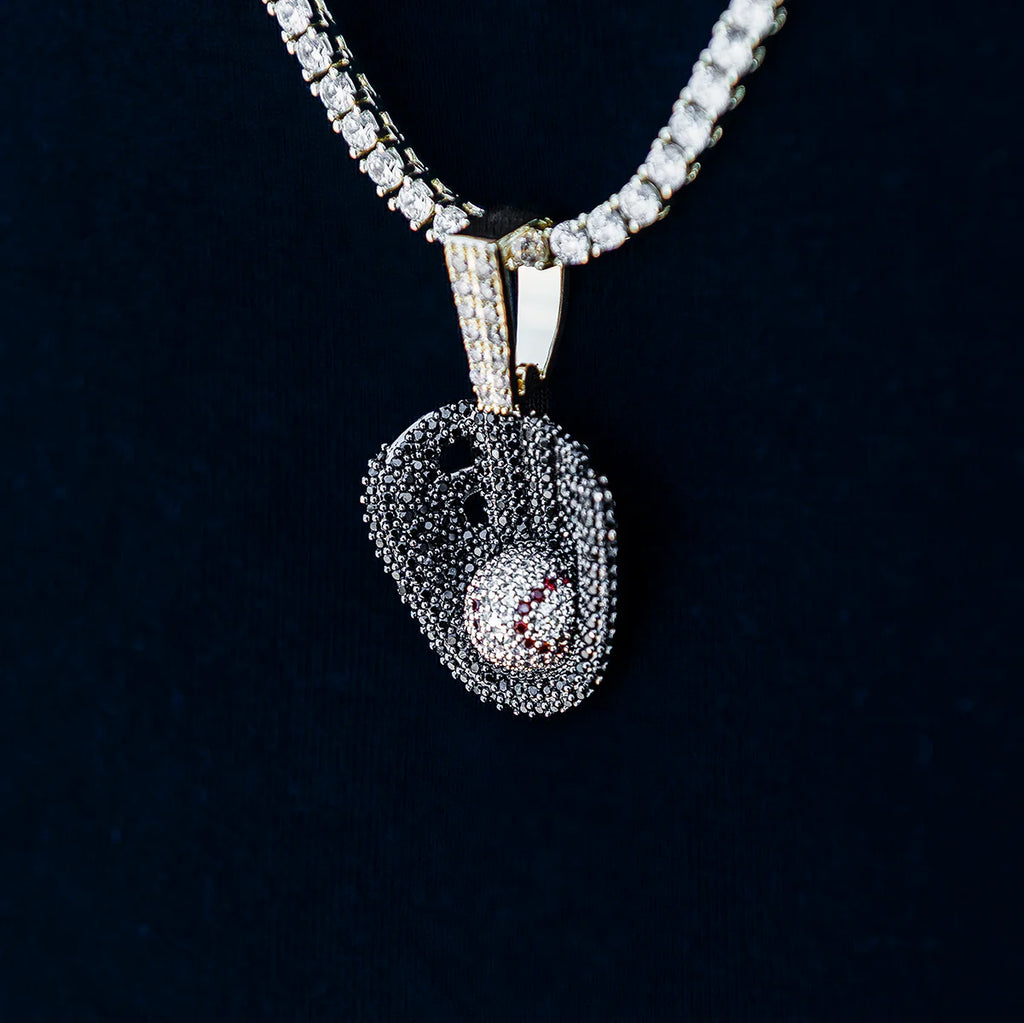 Iced Black Baseball Pendant in Yellow Gold