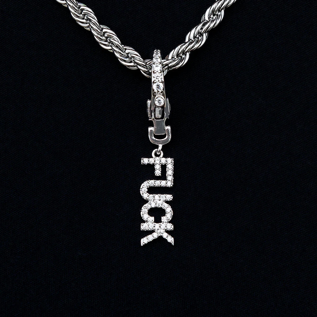 "Fuck" Clip On Pendant in White Gold