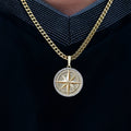 Compass Coin Pendant + 3mm Franco Chain Set in Yellow Gold