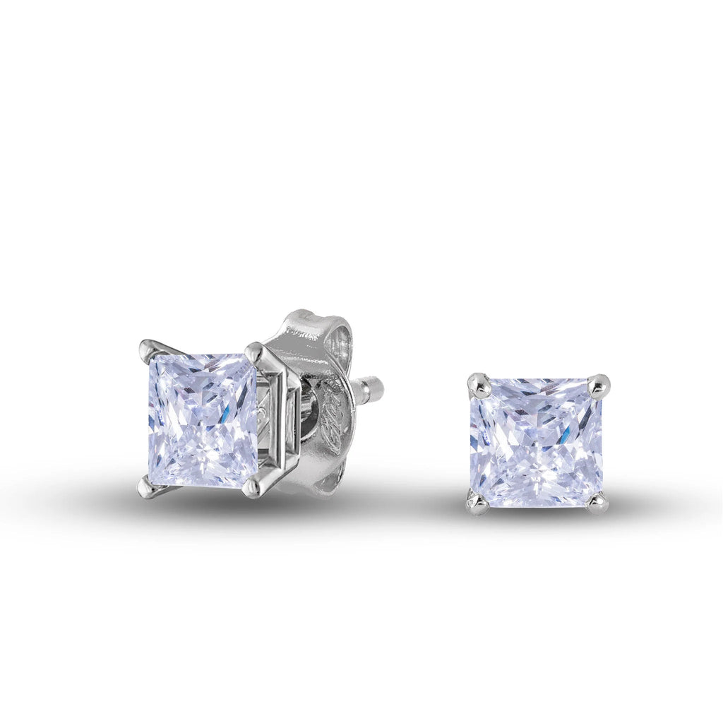 Moissanite Square Cut Diamond Stud Earring in Sterling Silver - 5mm