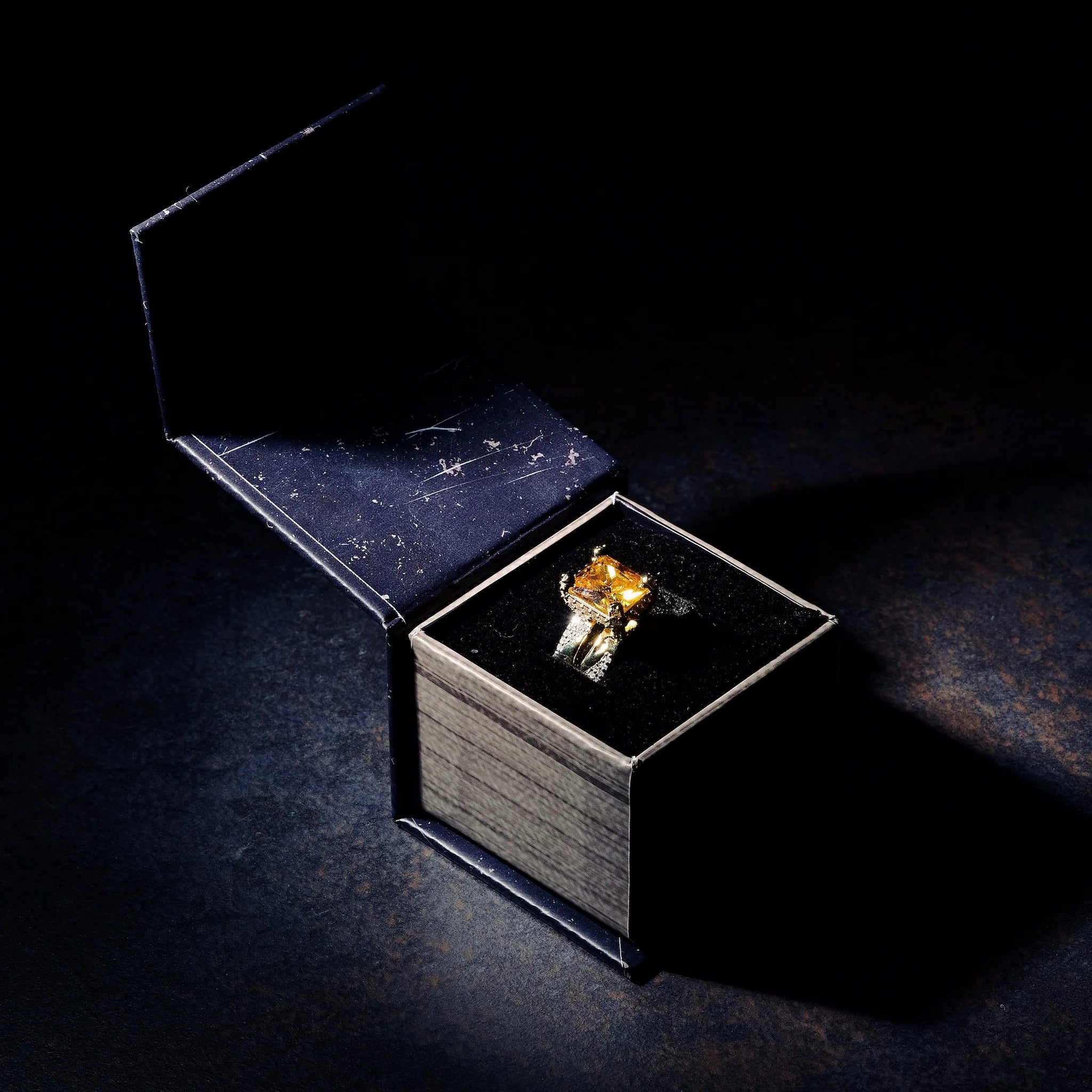 GLD X Bloody Osiris Lab Diamond Canary Two Tone Rock Ring in Solid Yellow Gold