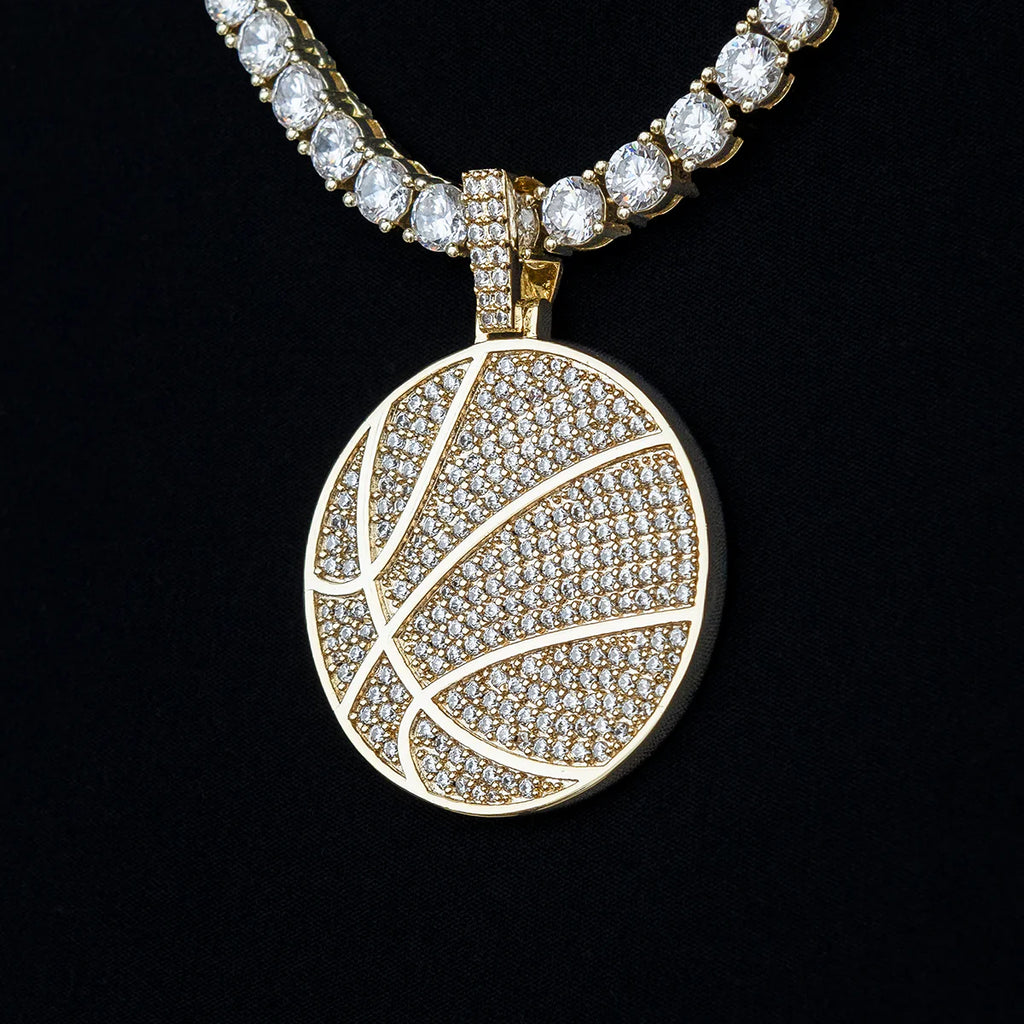 Pave Basketball Pendant in Yellow Gold