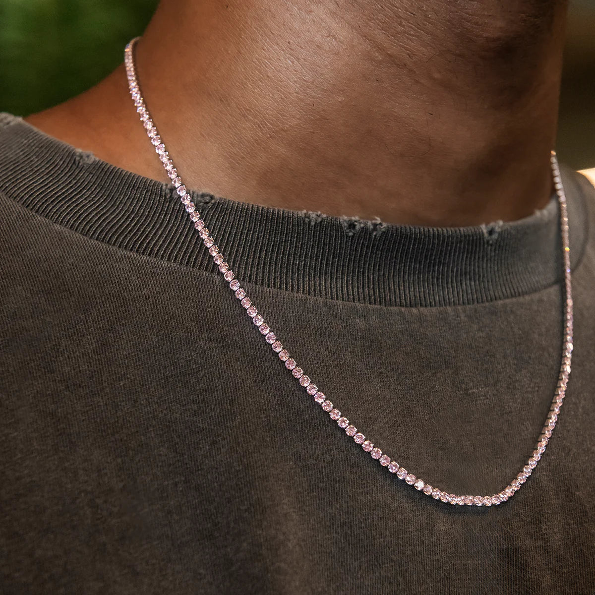 Pink Diamond Micro Tennis Chain + Bracelet Bundle in White Gold